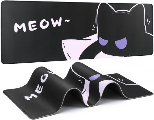 YUNZII Keynovo Gaming Mouse Pad, Large Mouse Pad, Non-Slip 4mm Laptop Gaming Desk Pad for Office and Home(Cool cat, 31.49'' x 11.8'')