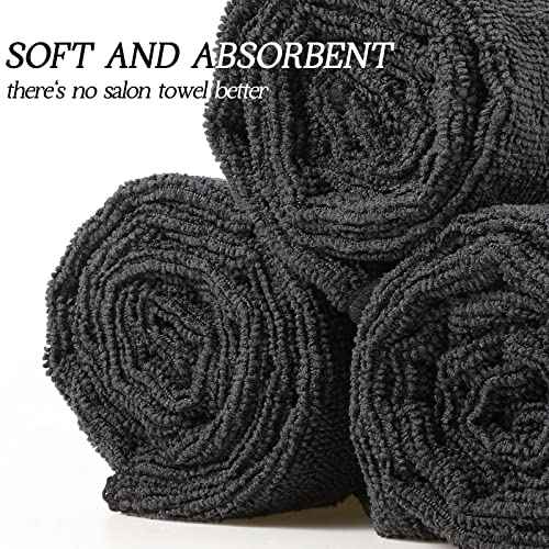 Shimeyao 40 Pack Bleach Proof Towels Microfiber Absorbent Resistant Hair Hand Towels Bulk Quick Dry for Barber Gym Bath Spa Shaving (Black,16 x 29 Inch)