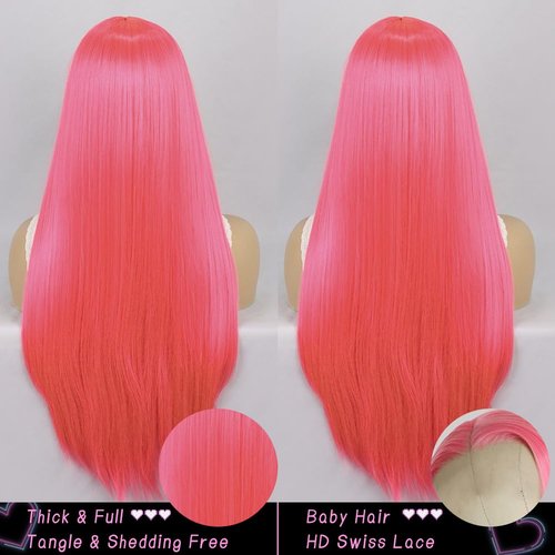 AHUFALU Pink Wear and Go Glueless Wig 13x4 HD Lace Pink Straight Glueless Wigs Human Hair Pre Plucked with baby hair Colored Closure Wigs for Women 150% Density 26Inch