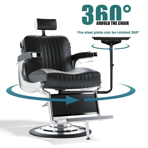 Noverlife Salon Metal Tray Attached to Chair, 360 Degree Rotation Barber Chair Tray for Hairdressing Tools, Fully Adjustable Hairstylist Trays w/o Wheels for Salon Barber Tattoo Tools Make-ups