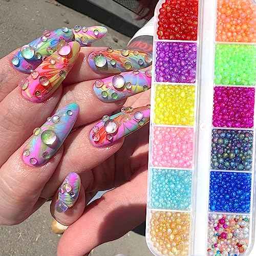 BELICEY Nail Art Rhinestones Kit 1680Pcs Mixed Size Magic Rhinestones Gems Beads for Nail Deisgn Decoration 3D Glass Bubble Beads Flatback Rhinestones for Crafts Clothes Tumblers Face Makeup Manicure