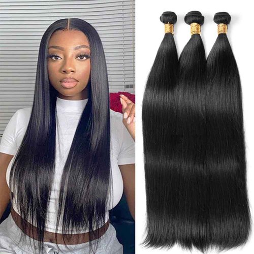 MIRONICA Straight Human Hair Bundles 18 20 22 Inch 12A Brazilian 3 Bundles Deals Human Hair 100% Unprocessed Virgin Hair Double Machin Weft for Black Women Natural Black Color Hair Extensions