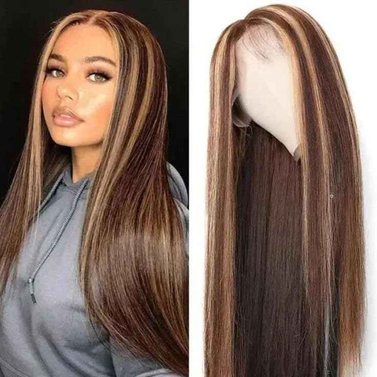 IMANI HAIR Highlight Ombre Lace Front Wig Human Hair For Black Women Honey Blonde 13x4 HD Transparent 4/27 Straight Pre Plucked with Baby (24 inch, p4/27 Highlight)