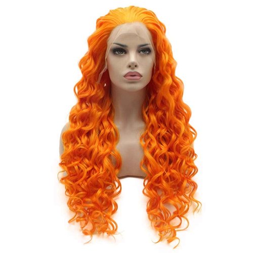 Lushy Kinky Curly Long Orange Wig Heavy Density Half Hand Tied Heat Resistant Synthetic Lace Front Wig