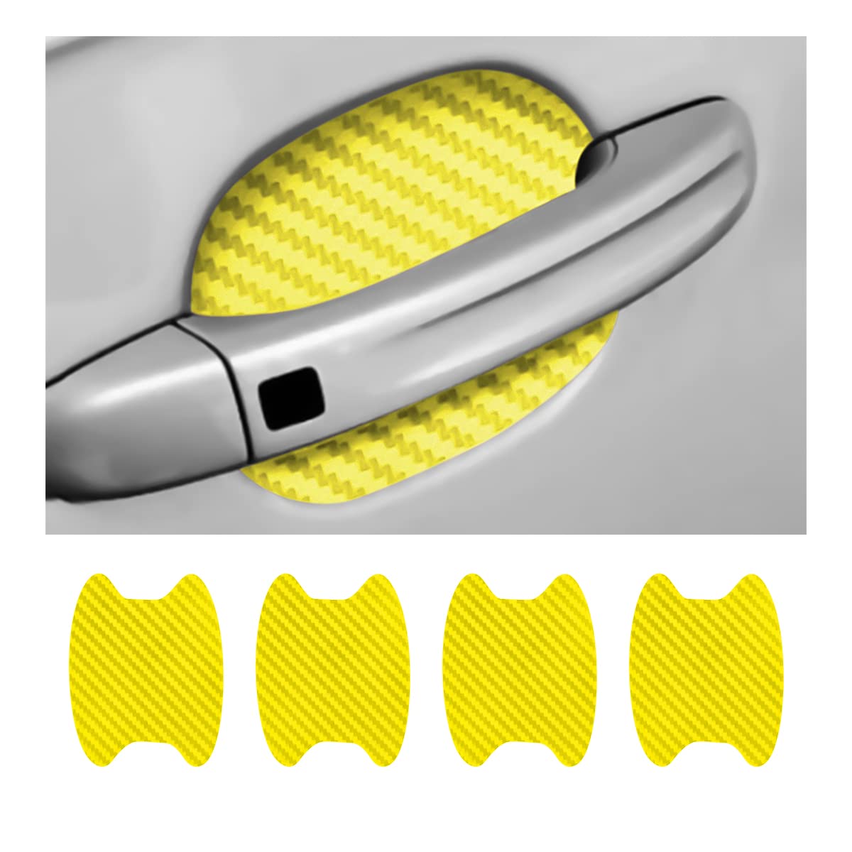 4PCS Car Door Handle Cup Stickers, Carbon Fiber Scratch Auto Door Protective Film, Non-Marking Car Door Bowl Protector, Universal for Most Cars, SUV, Van (Yellow/4PCS)