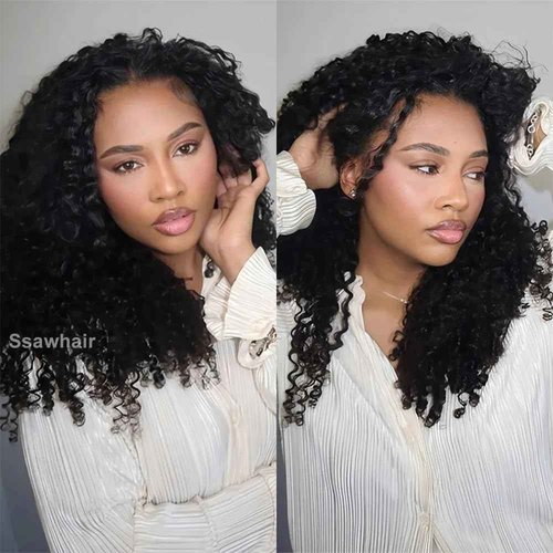 Ssawhair Water Curly Crochet Human Hair Knotless Pre-Separated Deep Curly Virgin Human Hair Pre-Looped Reusable Feather Crochet Hair Extensions 22Inch 60g 50Strands