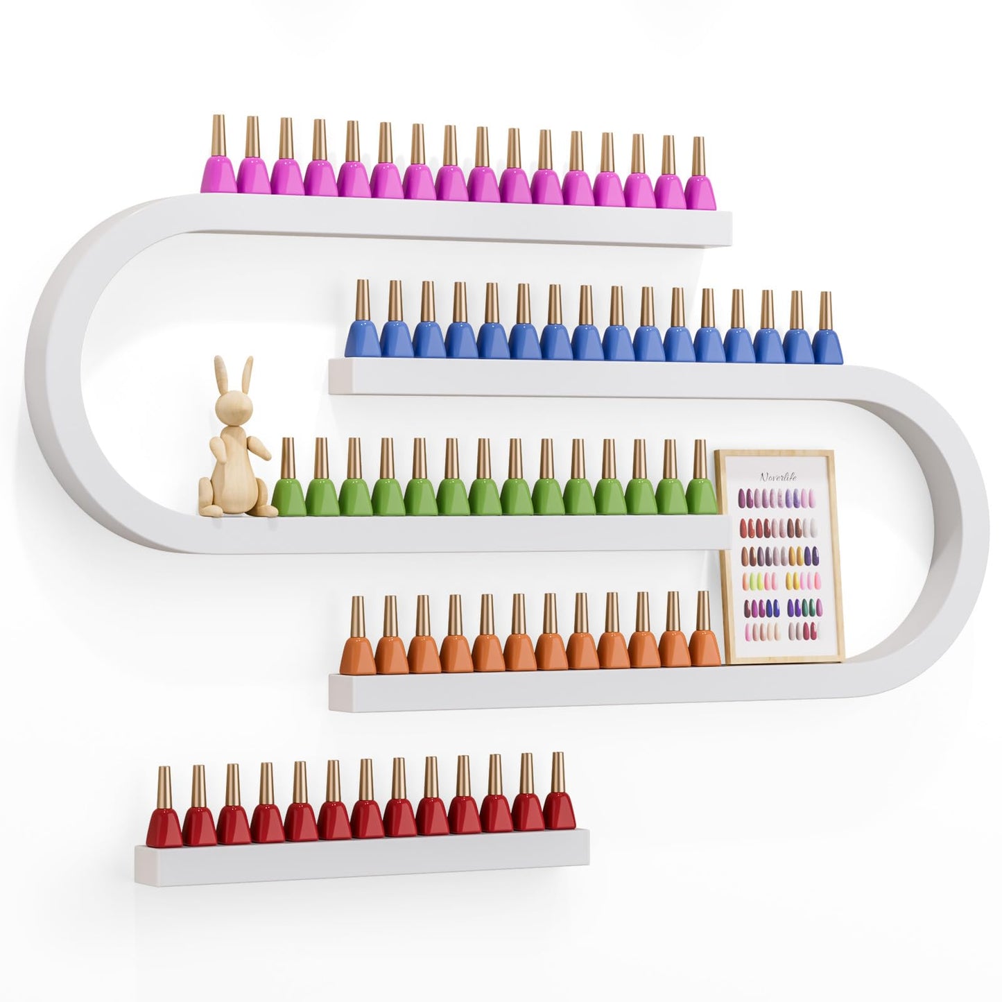 Noverlife 3 Packs U Shape Nail Polish Wall Rack, Metal Nail Polish Organizer Wall Nail Polish Shelves, 5 Tiers Nail Polish Wall Display Makeups Lipstick Perfume Wall Shelf for Home Spas Nail Salon