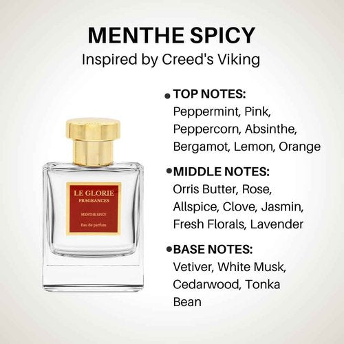 Le Glorie Fragrances Inspired by Creed's Viking, Menthe Spicy EDP, Long Lasting 12-14 Hours Perfume Spray for Men, Women, All Skin Types, Cruelty Free - 1.7oz 50ml