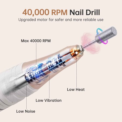CHRISTINE SHELLY Electric Nail Drill,40000RPM Cordless Nail File Diamond with 12 Drill Bits for Acrylic Nails Gel Polishing,E File Nail Kit Machine for Manicure Salon Home (AB White Diamond)