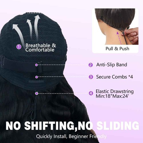 Tahikie 7x6 Body Wave Glueless Wigs Human Hair Pre Plucked Pre Cut 250% Density Drawstring Wig Human hair 7x6 HD Lace Front Wigs Human Hair for Black Women Pre Everything Ready to Go Wig 16inch