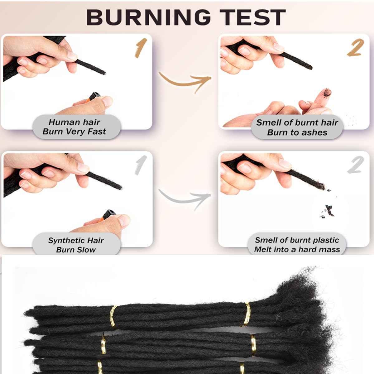 Loc Extensions Human Hair for Women Men Kids 0.6cm Width 24 Inch 20 Strands Natural Black 100% Handmade Permanent Locs Dreadlock Extensions Real Human Hair Can Be Curled and Bleached