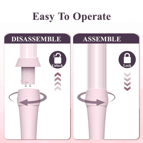 Curling Iron Set 7-in-1, Curling Wand Set with 7 Interchangeable Barrels Included A Heated Round Brush, 3 Hair Crimper, Ceramic Coating Protect Hair, with Gift Package (0.6"-1.25") Pink