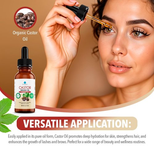 Dr. Robaina Organic Castor Oil – Cold-Pressed for Hair Growth, Eyelash & Eyebrow Care, Skin Hydration & Nail Strength – Pure Vegan Moisturizer – Made in USA, 4 oz