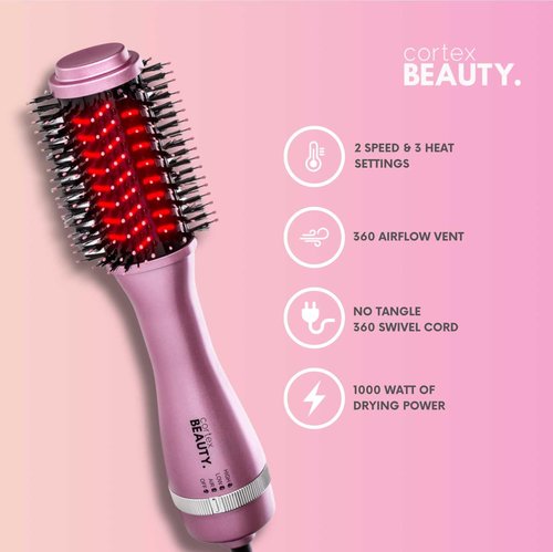 Cortex Beauty Infrared Infrared Volumizing Blowout Brush - blow dryer brush, round brush for blow drying, tools blow dryer brush, blow dryer with comb for black women, 2'' (Blush Pink)