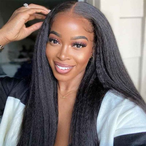 Domiso Wear and Go Glueless Wig Pre Plucked Pre Cut 7x5 Lace Wig Kinky Straight Lace Front Wigs Human Hair for Women Brazilian Beginners Wig Natural Hairline Breathable Cap 200% Density 18 Inch