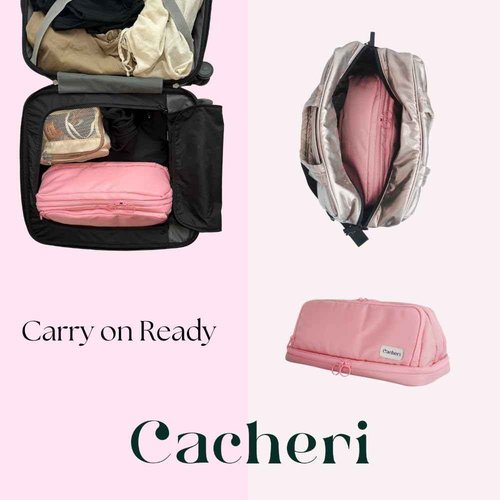 Cacheri All in One Travel Toiletry Bag, Makeup Bag with Jewelry Compartment and Heat-Resistant Pocket for Hair Tools