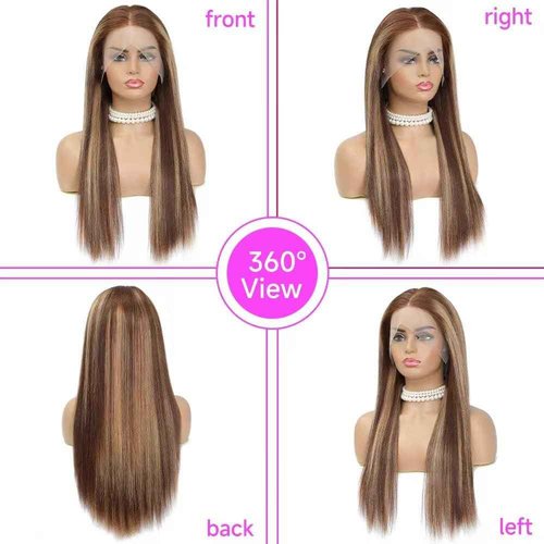 Habiliana Human Hair Wig 200% Density HD Straight Wave Wigs Human Hair Real Full Large Lace 4x4 Highlight P4/27 Weave Wigs Pre Plucked for Black Women