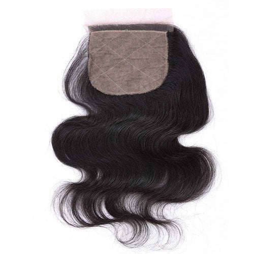 ELIHAIR Silk Base Closure Hair Pieces Brazilian Virgin Human Hair Top Closures with Baby Hair 4 * 4" Free Part Natural Color Body Wave 12"