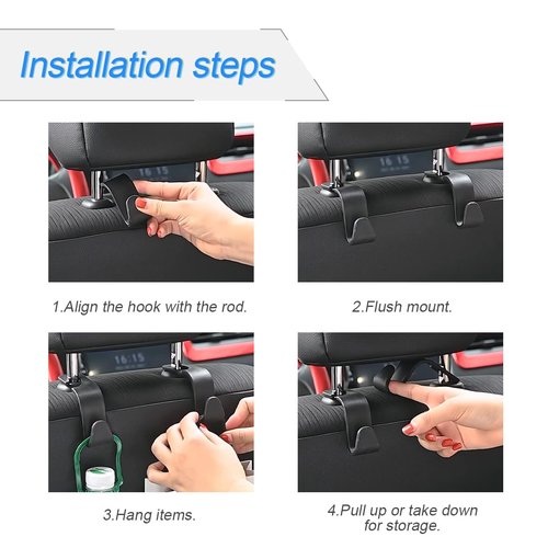 Hanemia Car Back Seat Headrest Hooks, 4 Pack Carbon Fiber Stylish Back Seat Hanger for Car Handbag Clothes Coats Grocery Bags, Car Interior Accessories (Carbon Fibre/Black)