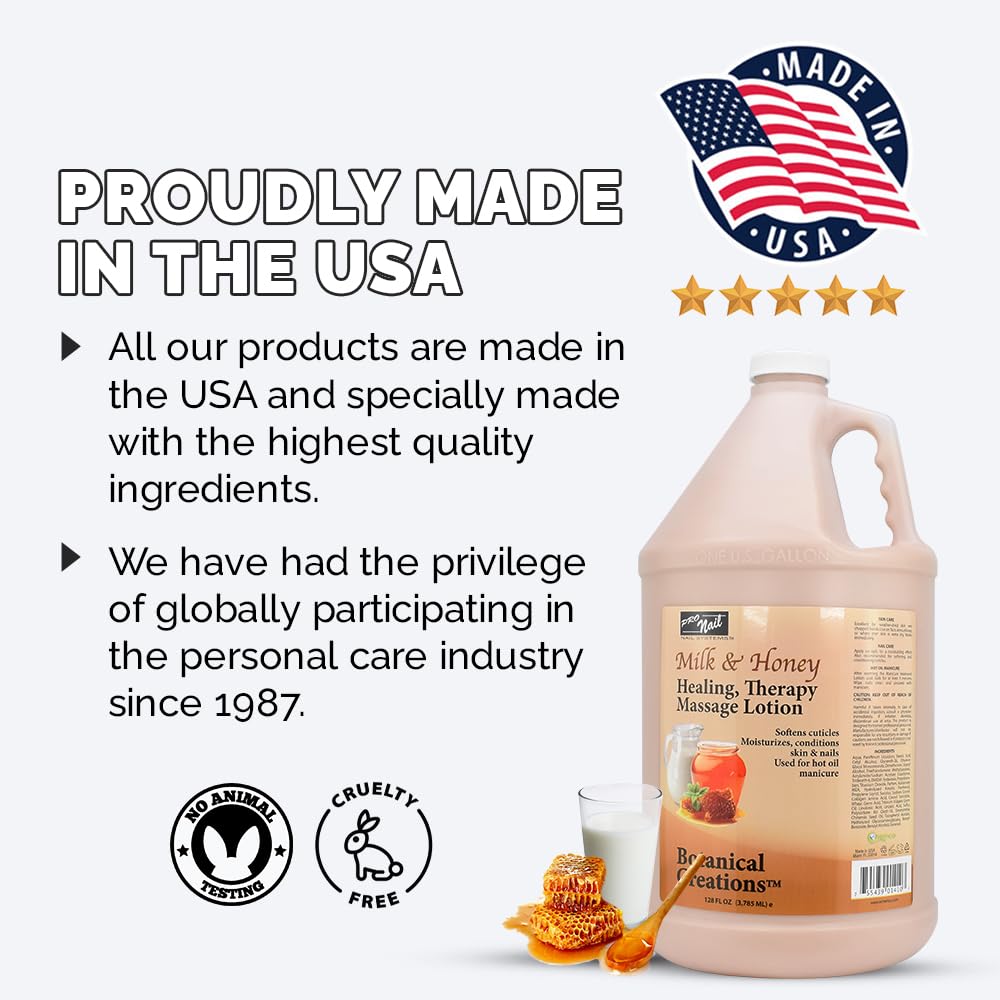 PRO NAIL - Healing Therapy Massage Lotion - Professional Pedicure, Body and Hot Oil Manicure, Infused with Natural Oils, Vitamins, Panthenol and Amino Acids (Milk and Honey, 1 Gallon)