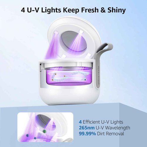 Guyyr Ultrasonic Retainer Cleaner Machine: 48kHz Rechargeable Cordless Denture Cleaner - Waterproof Ultrasonic Jewelry Cleaner - 200ML Dental Cleaning Pod for Mouth Guard, Aligner, White