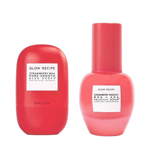 Glow Recipe Blur & Smooth Duo - Strawberry BHA Pore Smooth Blur Drops + Strawberry Smooth AHA BHA Salicylic Acid Serum (30 ml/ea)