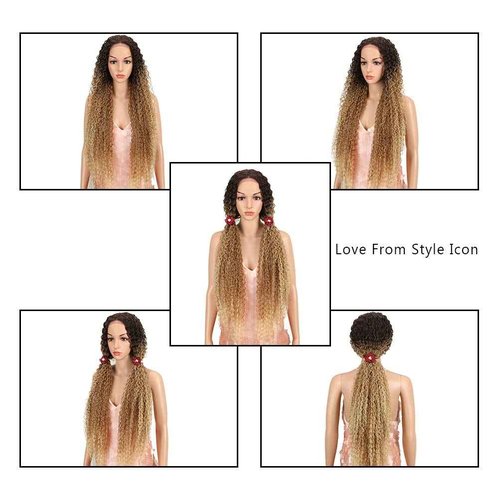 Style Icon 38” Long Curly Wig Lace Front Wigs Synthetic Wigs with Baby Hair Half Hand Tied 130% Density Hair Replacement Wigs (38", TAT6/27/24E)