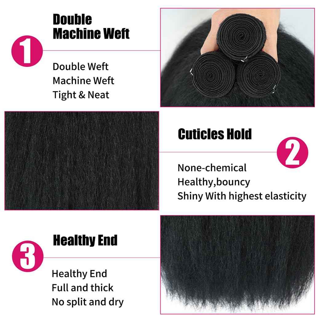 Kinky Straight Hair 3 Bundles Yaki Straight Bundles Human Hair 18 20 22 inch 100% Unprocessed Brazilian Virgin Hair Weave Kinky Straight Bundles Sew in Kinkystraight Human Hair Bundles