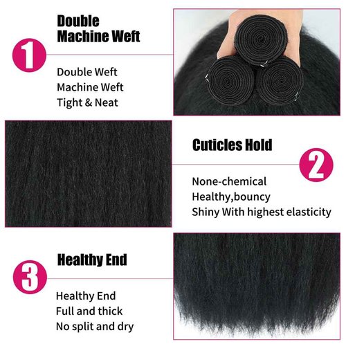 BSBU Kinky Straight Bundles Yaki Straight Bundles Human Hair 16 18 20 inch 12A 100% Unprocessed Virgin Full and Thick 3 Bundles, Silky Soft, No Shedding, No Smell, No Tangle