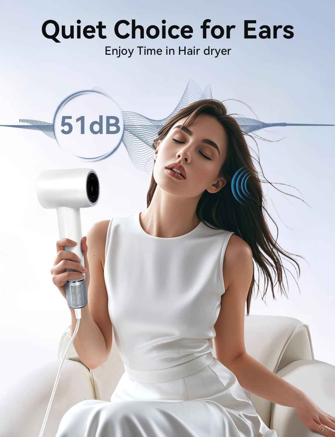 Ionic Hair Dryer with Diffuser for Women & Men, Fast Lightweight Silent Blow Dryer, 110,000 RPM, 200 Million Negative Ions