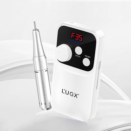 L'UGX Nail Drill Machine 35000RPM – Rechargeable Electric Nail File with LED Display, Portable Efile Nail Drills for Acrylic Gel Nails, Cordless Nails Drill for Beginners & Pros-White