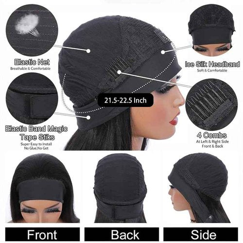 Fylora Headband Wig Human Hair Body Wave 24 Inch Headband Wigs for Black Women Brazilian Virgin Hair Wear and Go Glueless Wig None Lace Front Wigs for Beginners 150% Density Natural Black Color