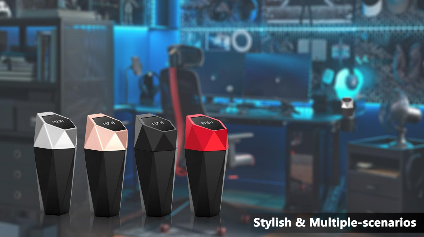 Ginsco Car Trash Can Cup Holder, Mini Car Trash Can with Lid, Car Accessories for Interior, Leakproof Small Trash Cup for Car, Home with 2 ABS Hooks and 90pcs Trash Bags Silver