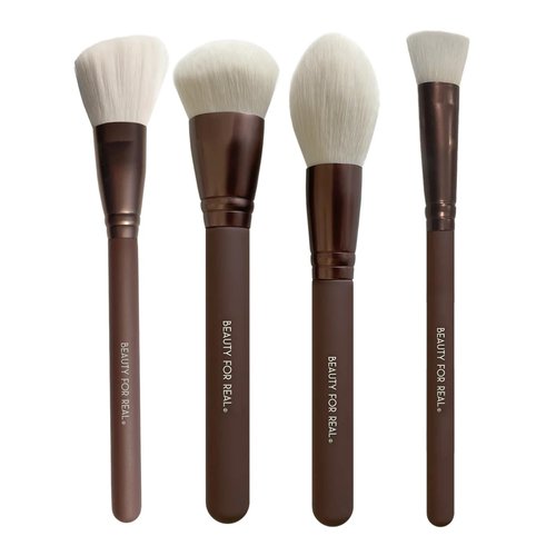 Beauty For Real Essential Pro Complexion Brush Set - Includes 4 Brushes: Blush/Contour, Complexion, Powder & Concealer - Vegan & Cruelty Free