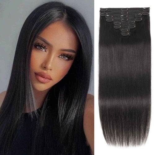 Clip in Hair Extensions Real Human Hair for Black Women 120g 100% Unprocessed Brazilian Virgin Hair 16 Inch Natural Black Straight Remy Human Hair Extensions 8 Pcs Per Set with 18 Clips