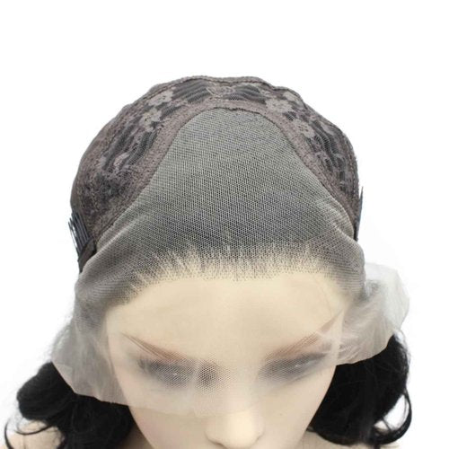 Aurssa Shoulder Length Wavy Dark Brown Half Hand Tied Heat Resistant Synthetic Lace Front Natural Wig