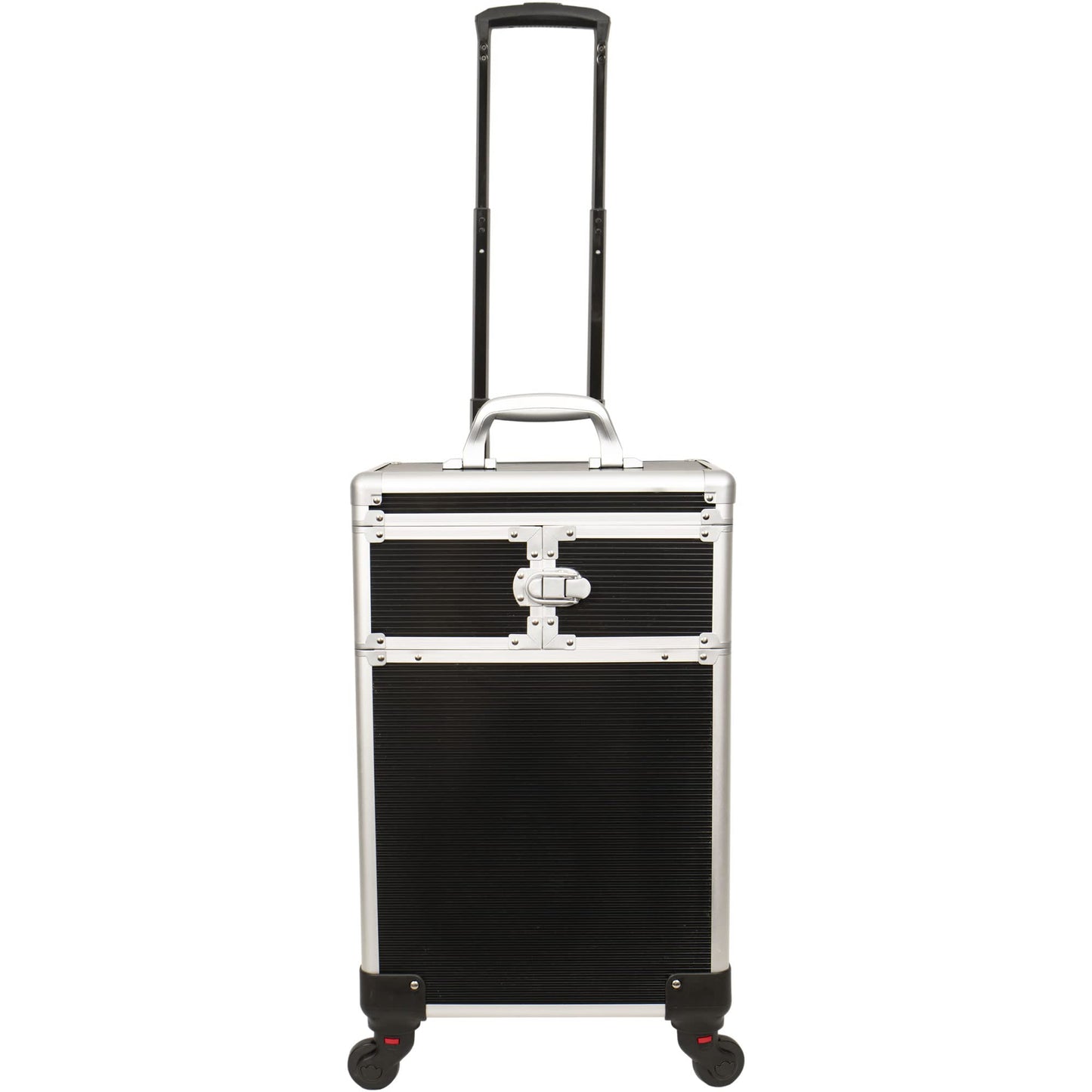 JC Beauty 7 in 1 Professional Interchangeable Rolling Makeup Nail Tech Train Case Travel Storage Clear Acrylic, Black Stripe