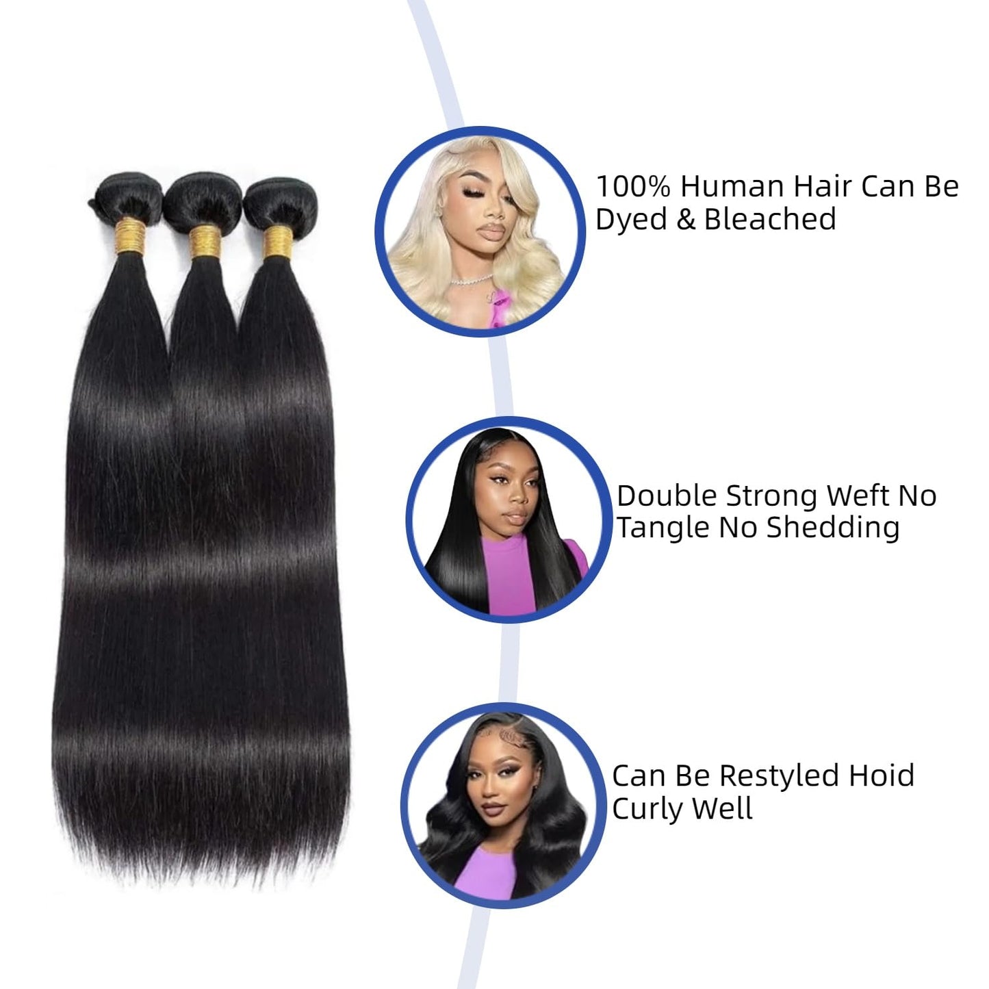 12A Straight Bundles Human Hair,100% Unprocessed Human Hair Brazilian Virgin Straight 3 Bundles Deals Real Natural Black Color Hair Extensions for Women 20 22 24 Inch