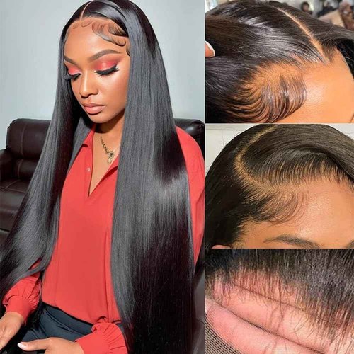 CUMASE Straight Lace Front Wigs Human Hair Pre Plucked 13x4 Lace Wig Natural Color 30 Inch