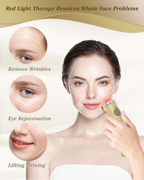 VOFEL Red Light Device Facial and Neck Massager for Skin Tightening, Champagne
