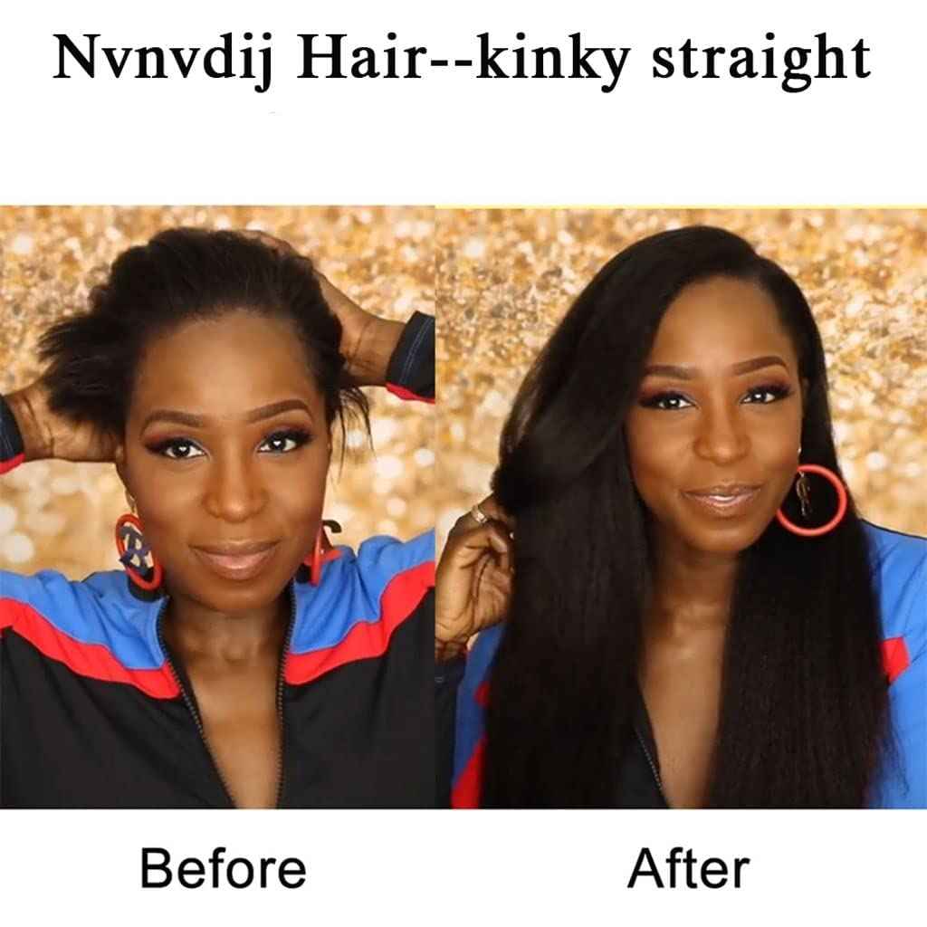 Kinky Straight Clip in Hair Extensions Human Hair for Black Women 8A Brazilian Kinky Real Hair Extensions Clip in Human Hair Full Head Natural Color 8pcs 18 Clips 120g/Set (16 Inch)