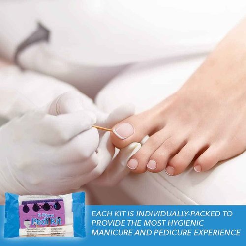 ForPro 5-Piece Pedi Kit, 200-Count, Individually-Packed Pedicure Set, Purple Pumice Pad, Wood Nail File 80/100 Grit, Mini Buffer 80/100 Grit, Wood Stick, Toe Separators