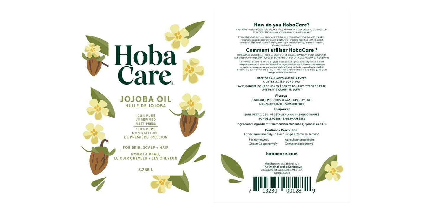HobaCare Bulk Jojoba Oil - 100% Pure Hexane Free Unrefined Carrier Oil for Soap Making, Hair, Face, Beard, Scalp, Skincare Spa - Natural, Vegan, Long Shelf Life (128 oz Gallon)