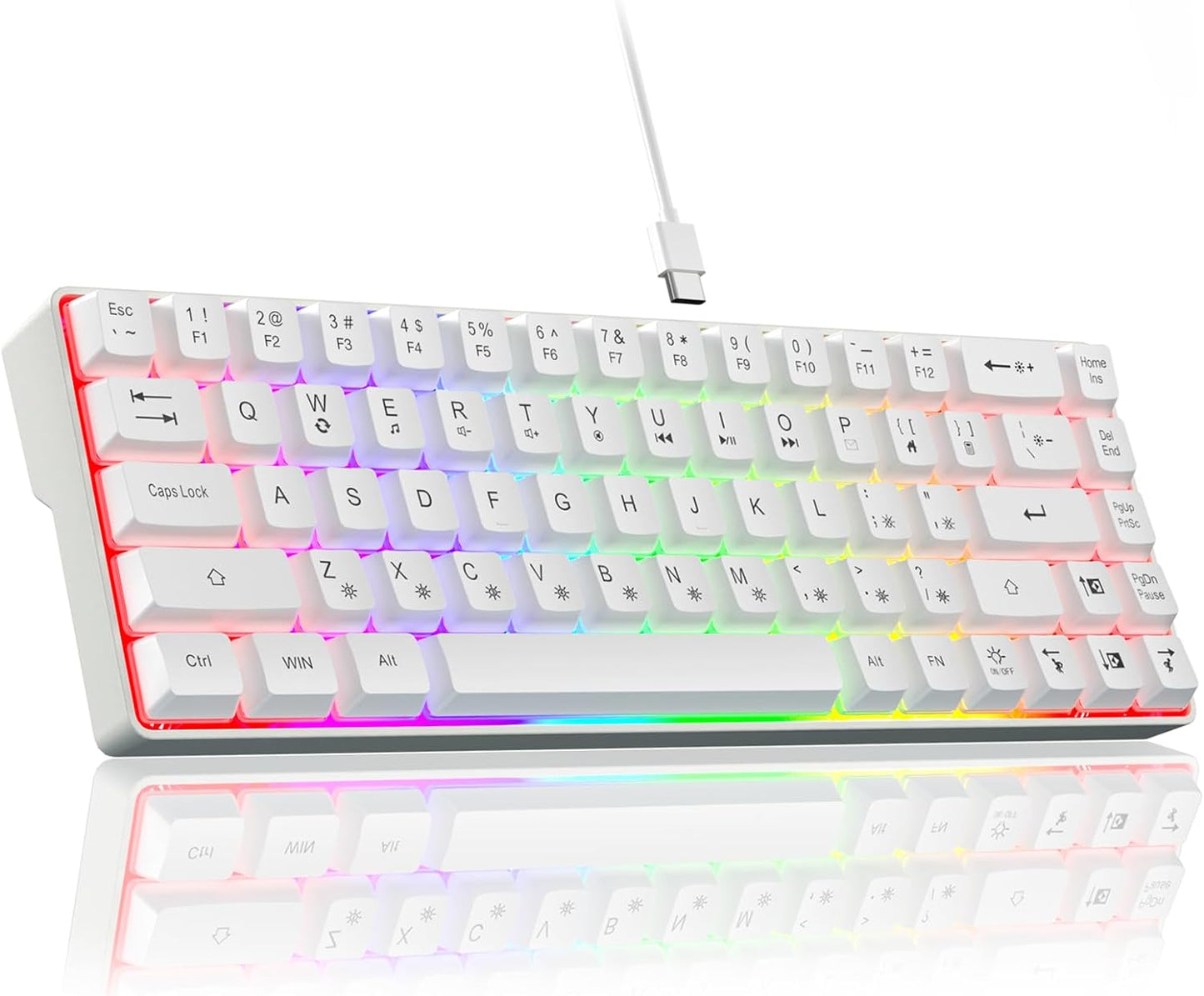 60% Gaming Keyboard,Small Keyboard USB-C Wired,Compact Mini Teclado Gamer,68 Keys RGB Backlit Portable Membrane Keyboards for Business Trips,Office,PC Games (SK968,White)