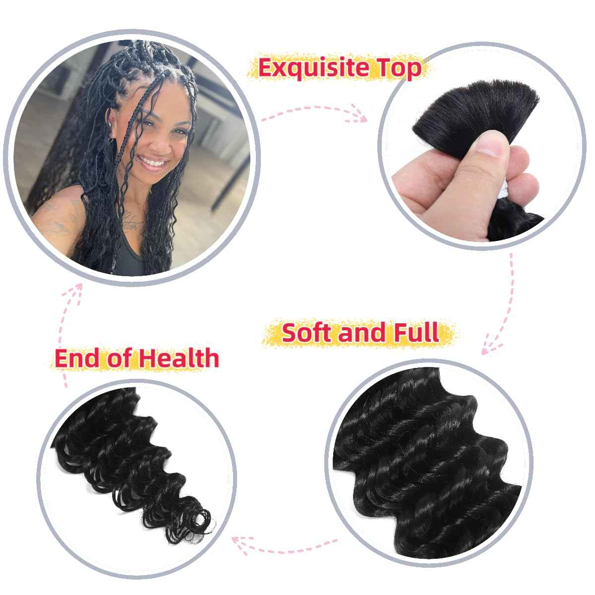 Human Braiding Hair Deep Wave Bulk Human Hair for Braiding Bohemian Knotless 2 Bundles 100g 20Inch No Weft 10A Brazilian Virgin Human Hair Extensions Curly Bulk Human Hair for Boho Braids