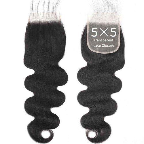 5x5 Transparent HD Lace Closure Body Wave Human Hair Lace Closure Invisible 12A Brazilian Virgin Human Hair Closure Free Part 5x5 100% Real Closure Pre Plucked Natural Black 22 Inch