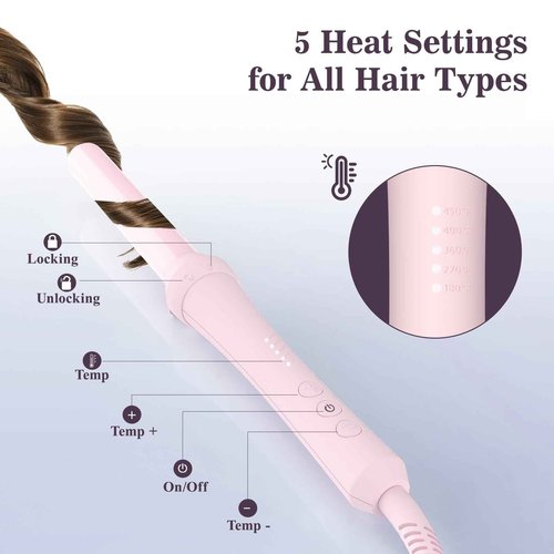 Curling Iron Set 7-in-1, Curling Wand Set with 7 Interchangeable Barrels Included A Heated Round Brush, 3 Hair Crimper, Ceramic Coating Protect Hair, with Gift Package (0.6"-1.25") Pink