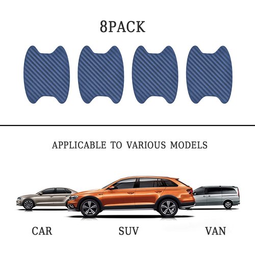 8PCS Car Door Handle Sticker, Carbon Fiber Anti-Scratches Car Door Cup Protector, Non-Marking Auto Door Handle Protective Film, Self-Adhesive Door Side Paint Protector for All Cars (Blue/8PCS)
