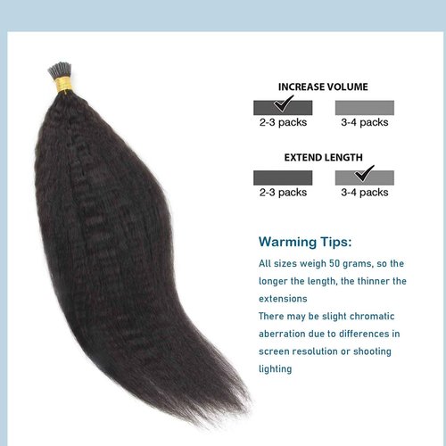 ABH AMAZINGBEAUTY HAIR Best I Tip Human Hair Extensions 24 Inch Kinky Straight Human Hair I Tips Invisible Glue Natural Black Keratin I Tips Brazilian Hair Real Human Hair for Women 50 Strands 50G