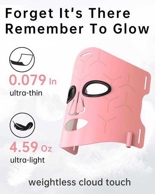 Infrared Red Light Therapy Mask: High Power for Glowing Skin – Ultra-Thin 1.8mm 4.6oz, 830nm 633nm 590nm, Rechargeable, Red light therapy for face Luxury Gift - Pink Windmill